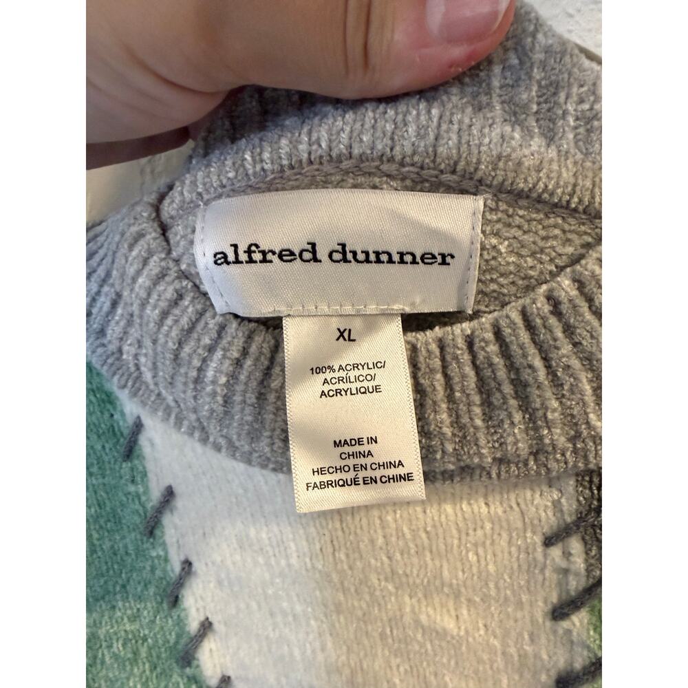 Alfred Dunner Patchwork Knit Sweater Green Gray Size XL - Picture 4 of 8